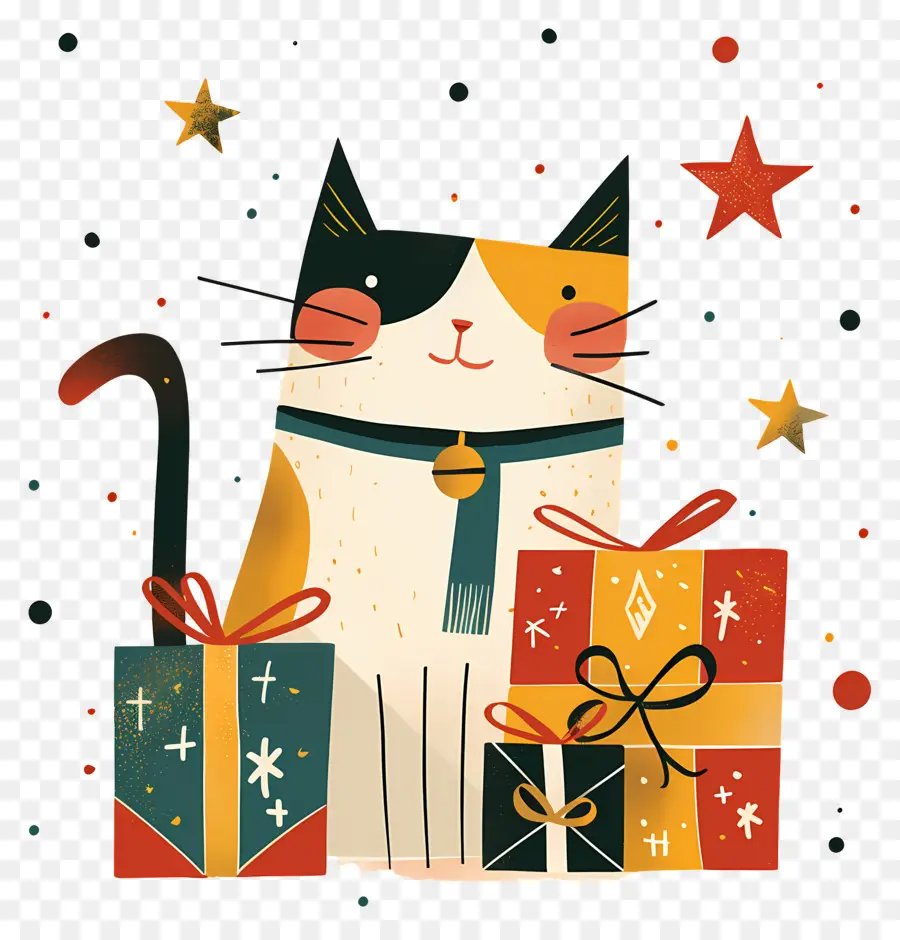 القط，هدايا عيد الميلاد PNG