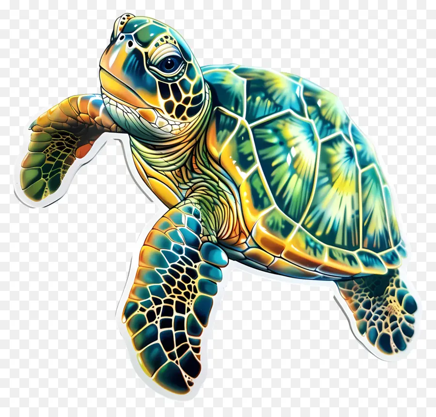 ملصق السلاحف，السلحفاة البحرية الخضراء PNG