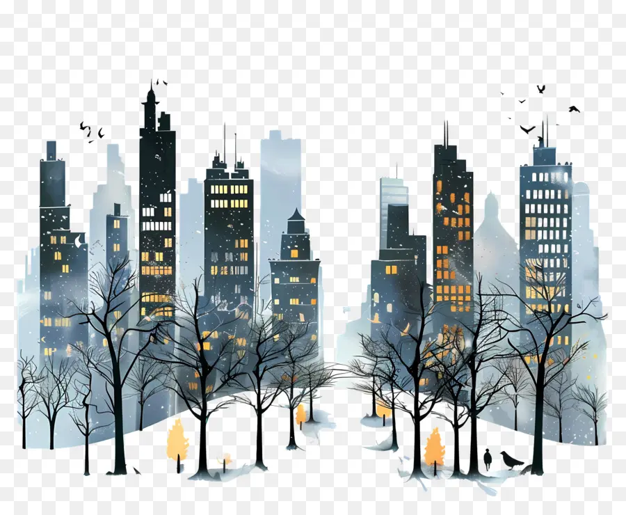 المدينة في فصل الشتاء，اللوحة الرقمية PNG