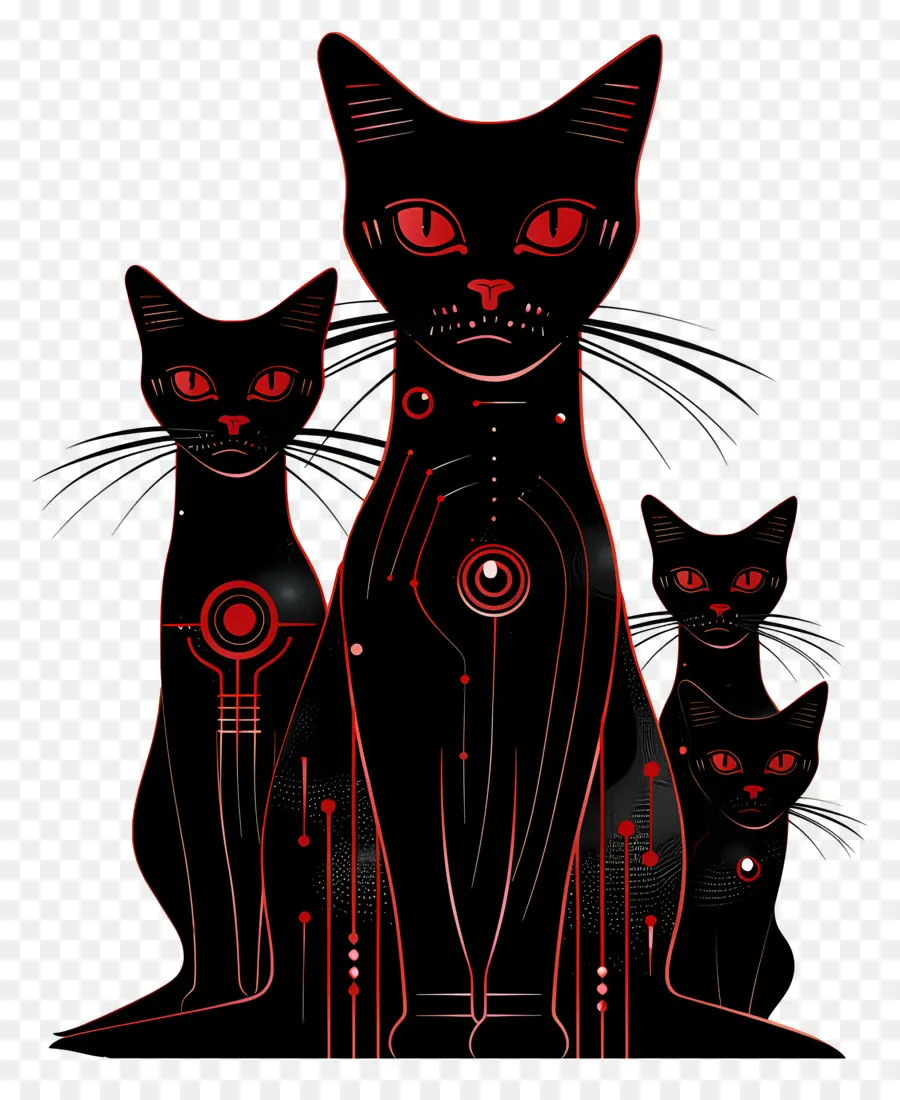 القطط السوداء，عيون حمراء PNG