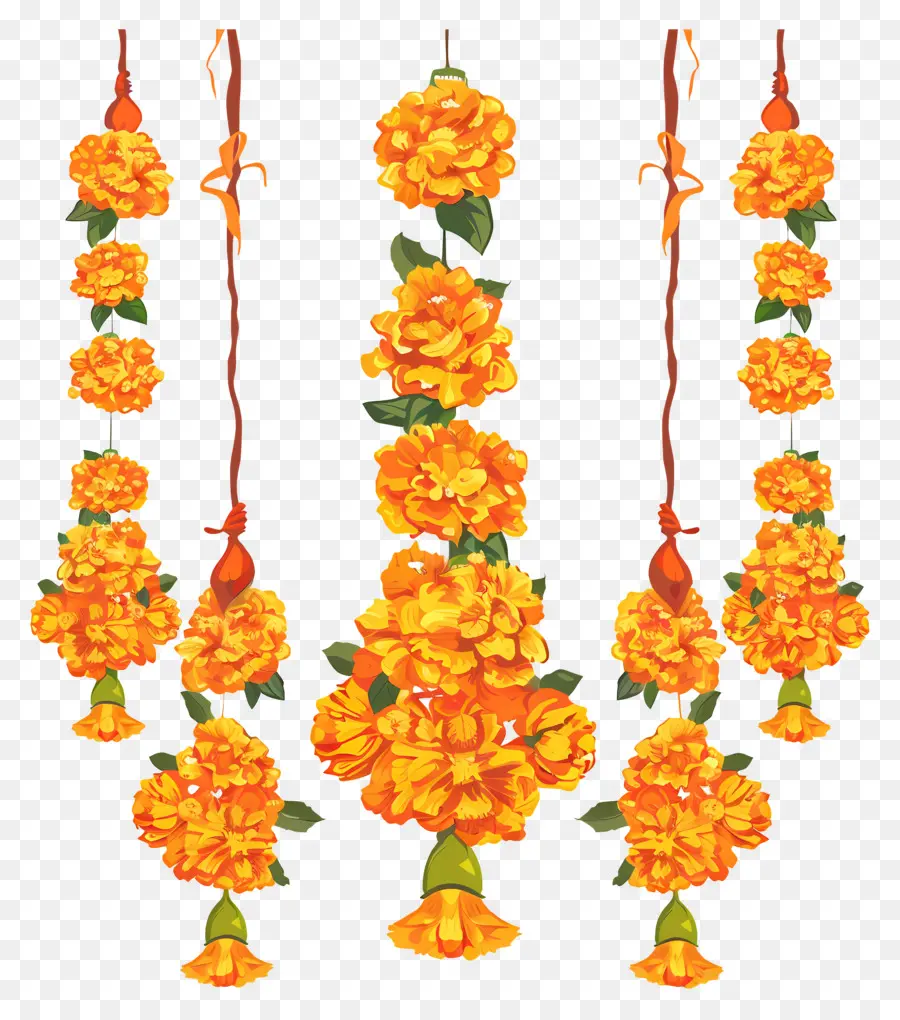 Marigold Flower Garland，سلاسل صفراء PNG