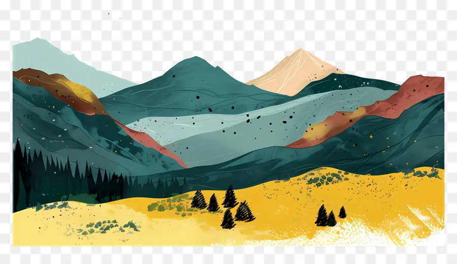 جبال，الرسم بالألوان المائية PNG