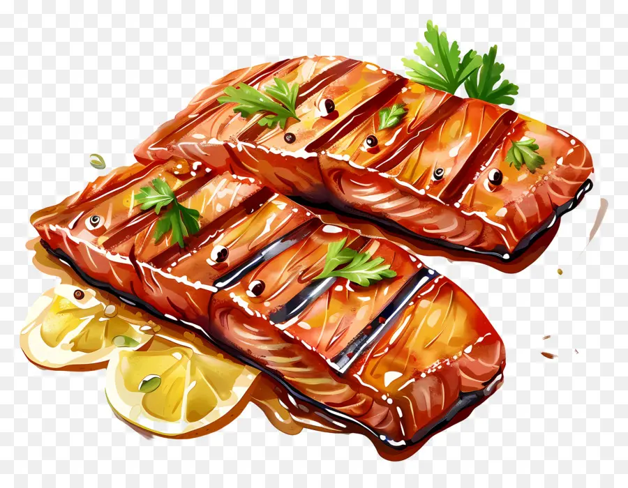 سمك السلمون المشوي，سلمون مطهو PNG