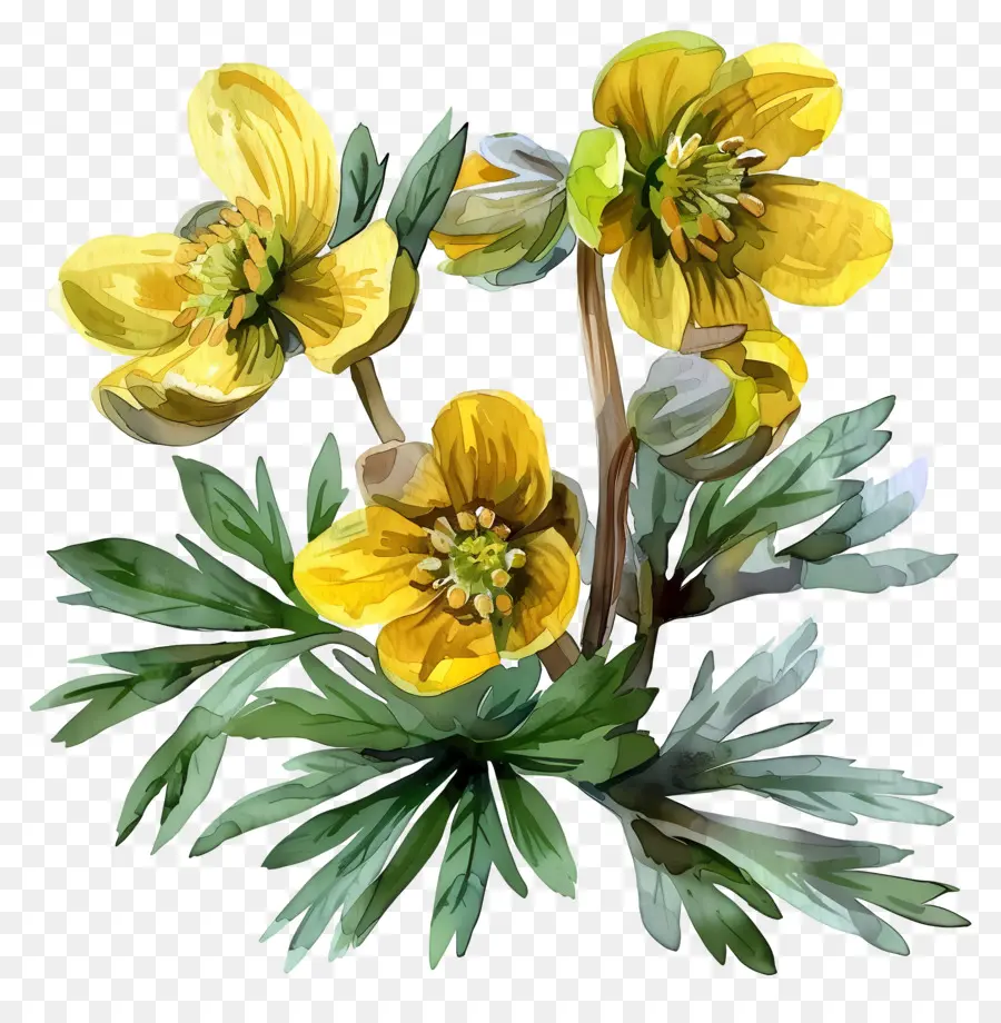 الشتاء البيش，الزهور الصفراء PNG