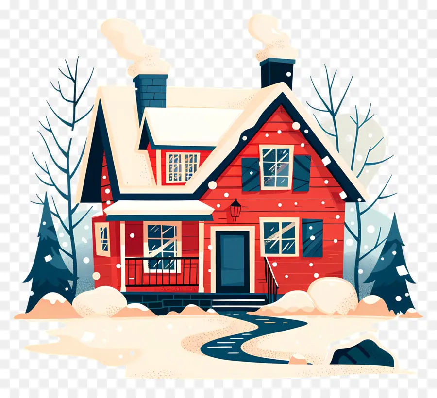 بيت الشتاء，منزل خشبي أحمر PNG