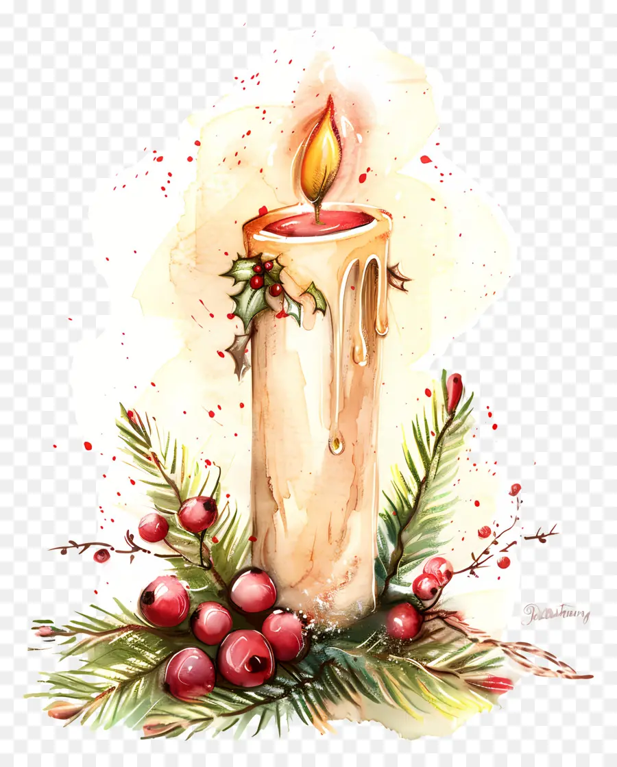 شمعة عيد الميلاد，الرسم بالألوان المائية PNG