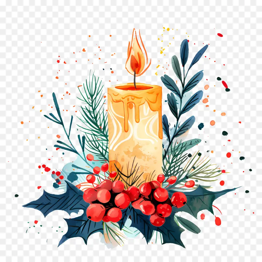 شمعة عيد الميلاد，الرسم بالألوان المائية PNG