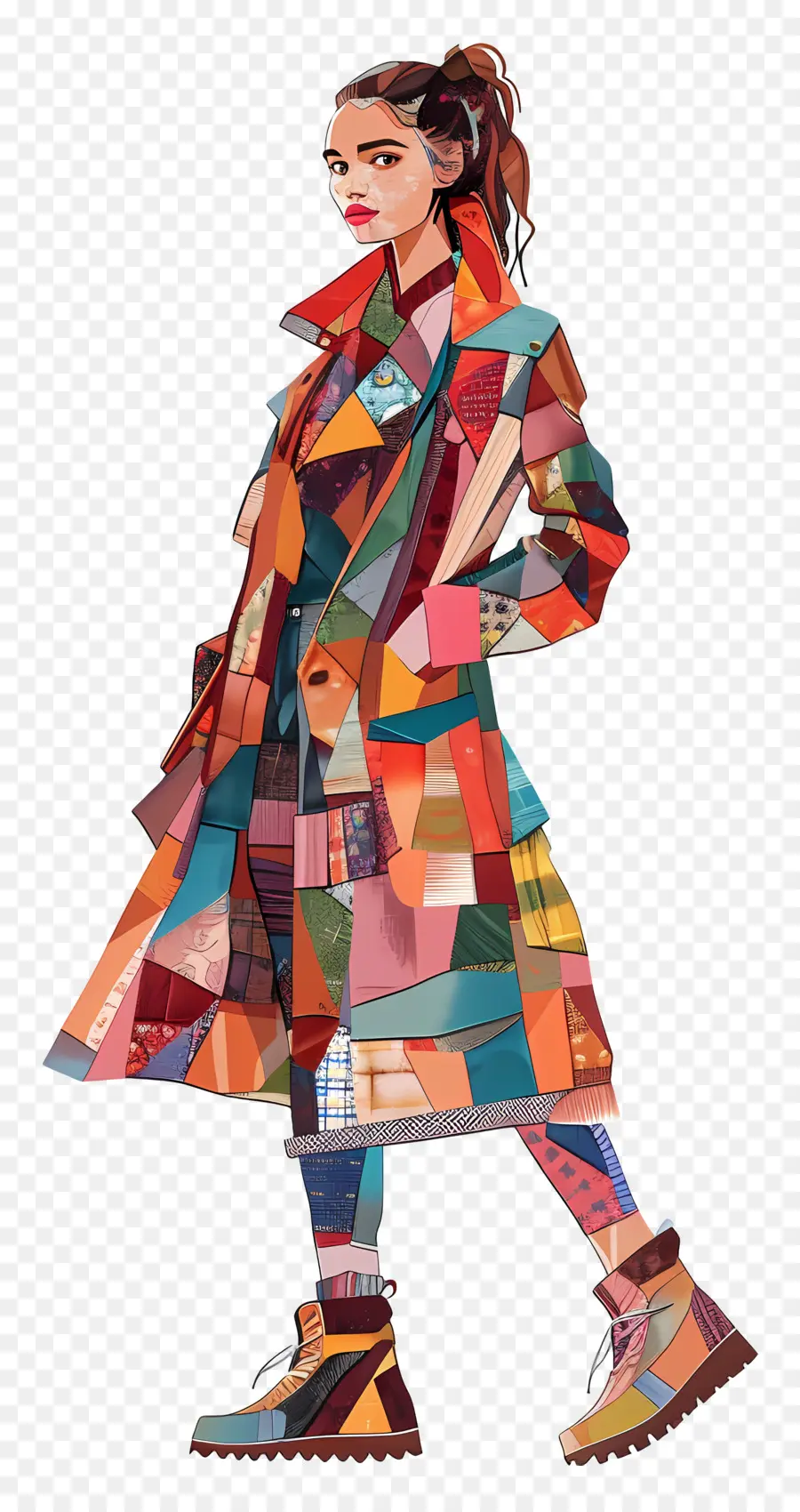 امرأة شابة，معطف خليط PNG