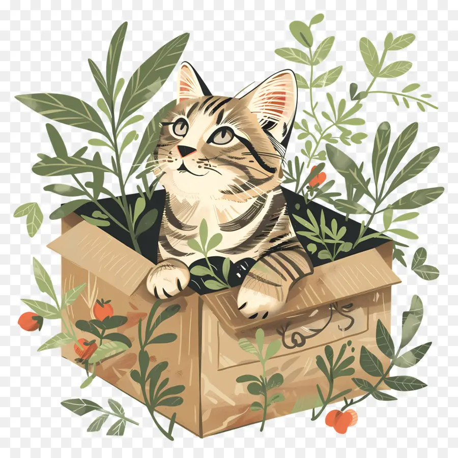 قط مخطط，قطة في صندوق PNG