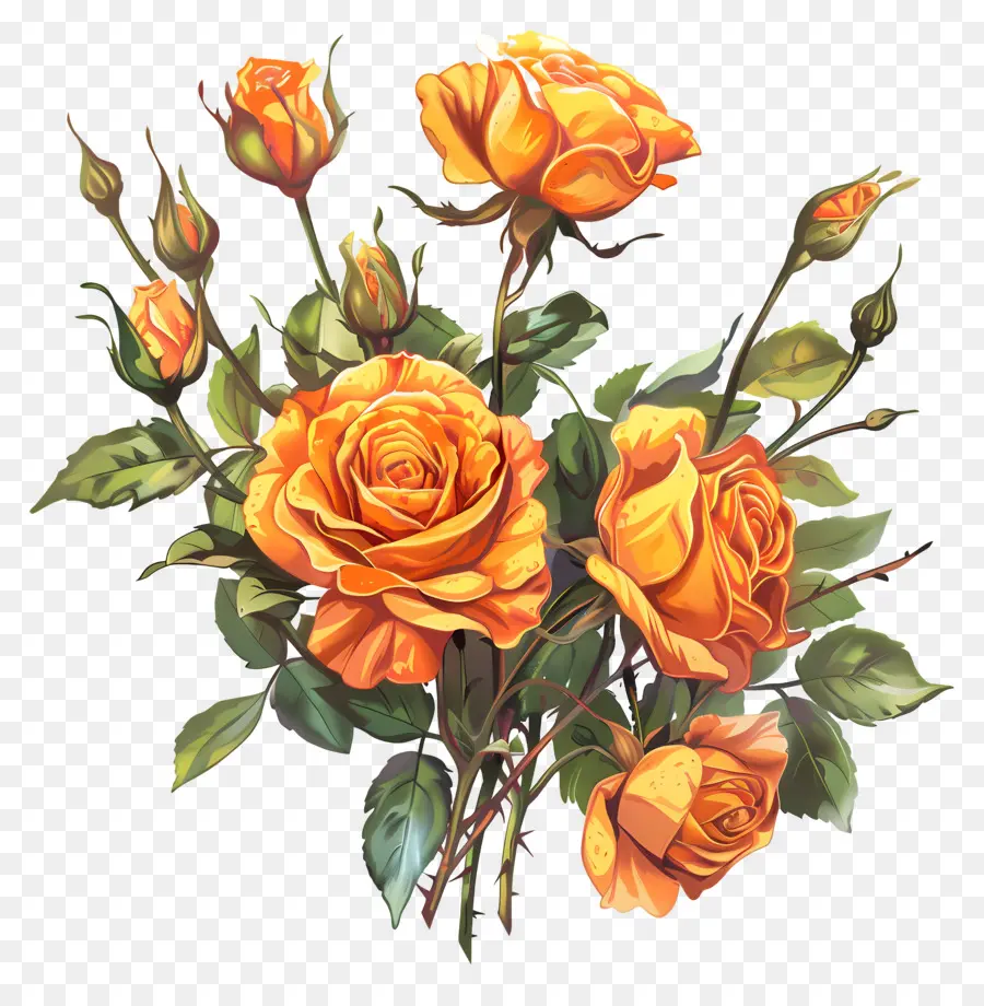 باقة من الورود，الورود البرتقالية PNG