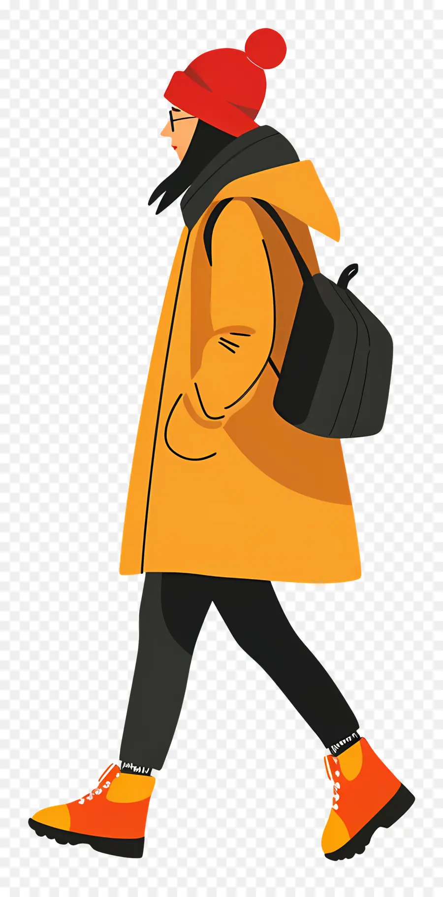 امرأة المشي，معطف أصفر PNG