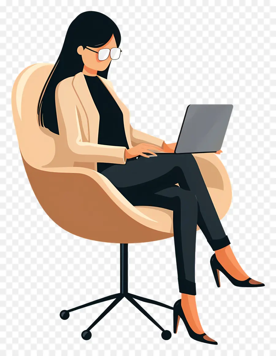 المرأة العاملة，العمل على الكمبيوتر المحمول PNG