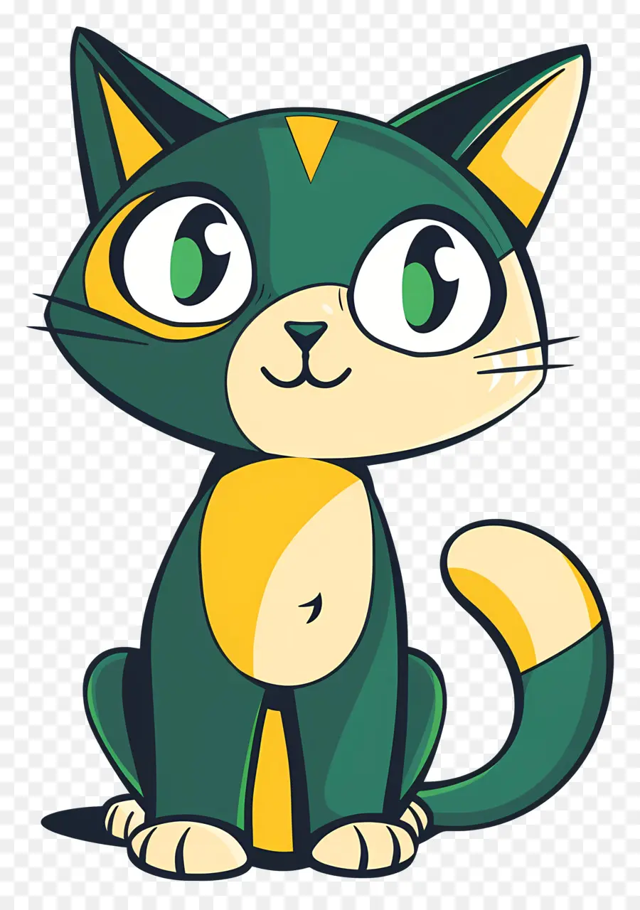القط الكرتون，القط الأخضر والأصفر PNG