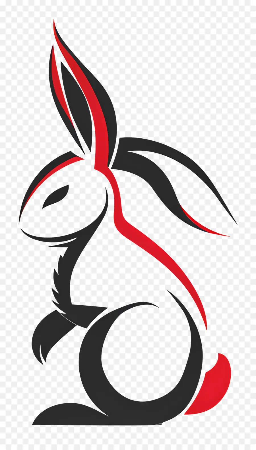 تصميم بسيط，شعار الأرنب الأسود والأحمر PNG