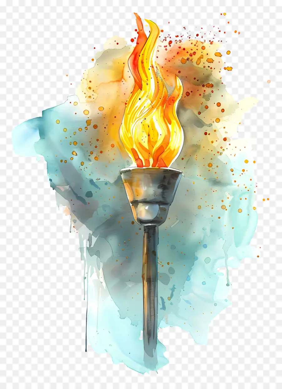 الشعلة الأولمبية，الورق بالألوان المائية PNG