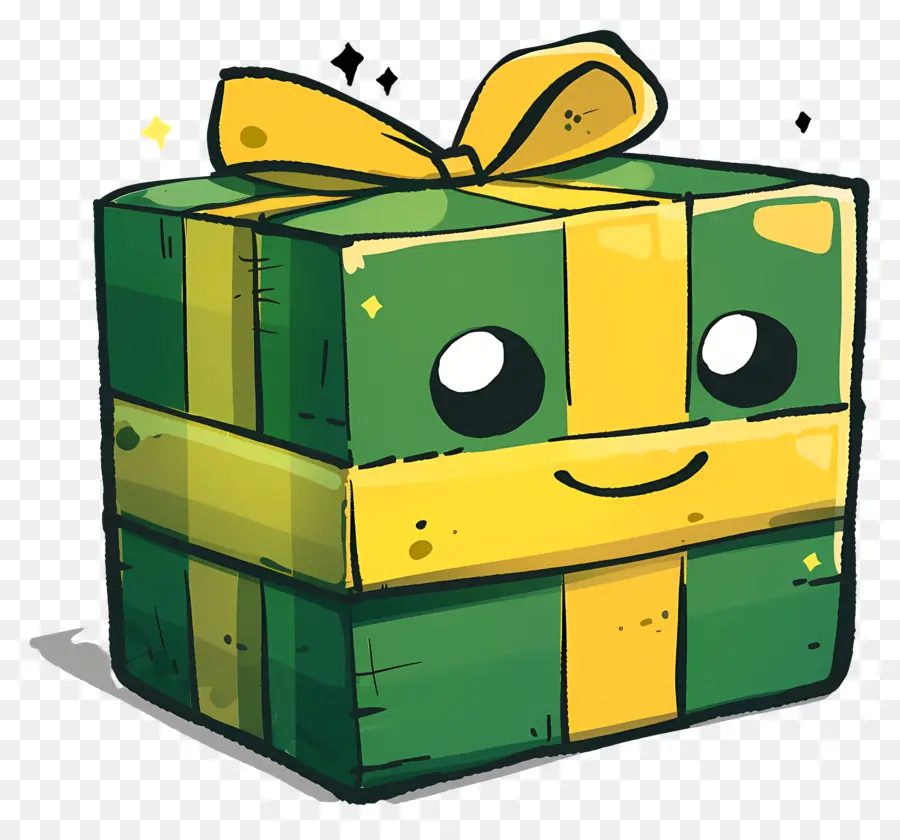 الكرتون مربع هدية，علبة هدية خضراء PNG