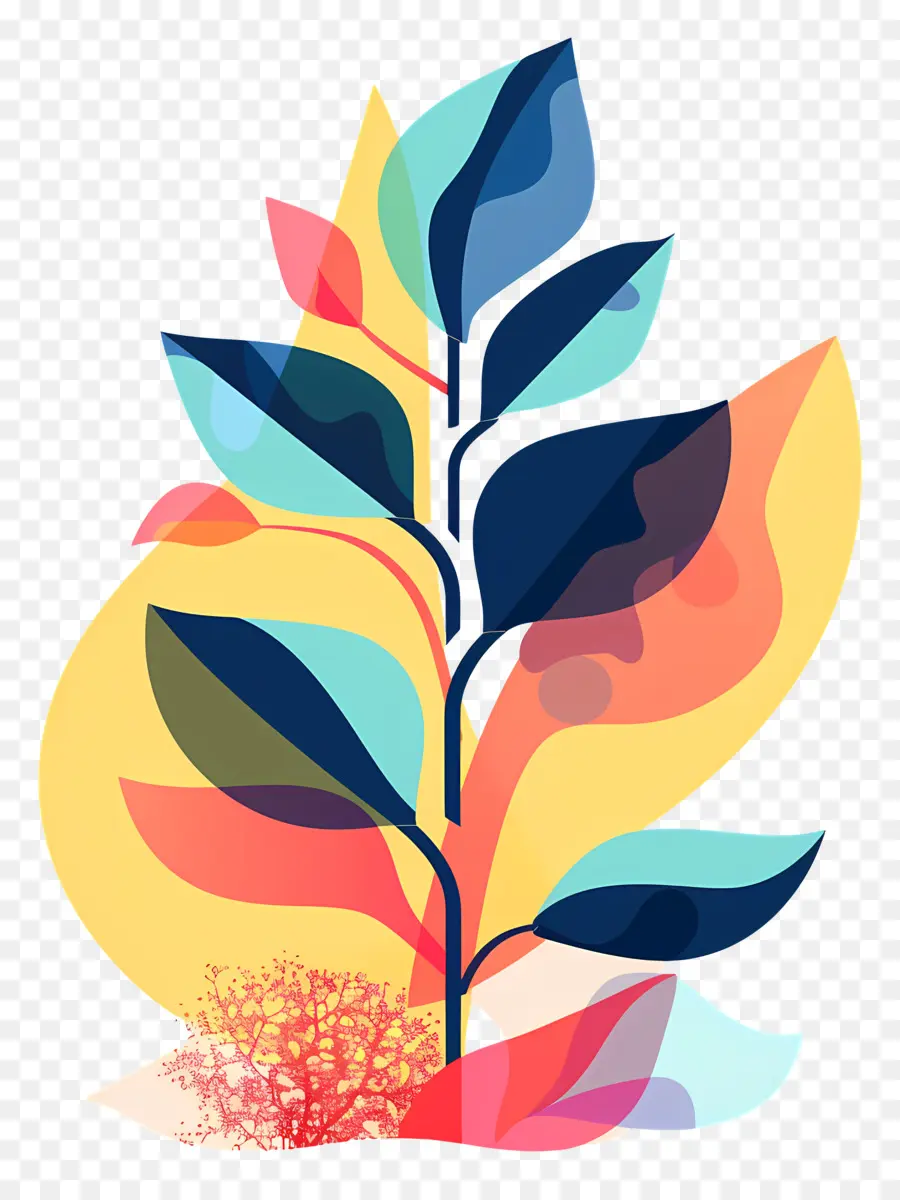 صورة ظلية نباتية，أوراق ملونة PNG