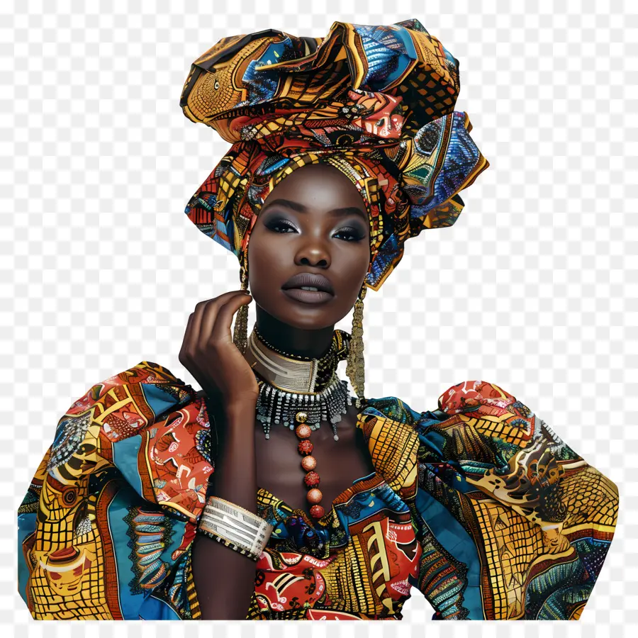 امرأة أفريقية，تفصيل غطاء الرأس PNG