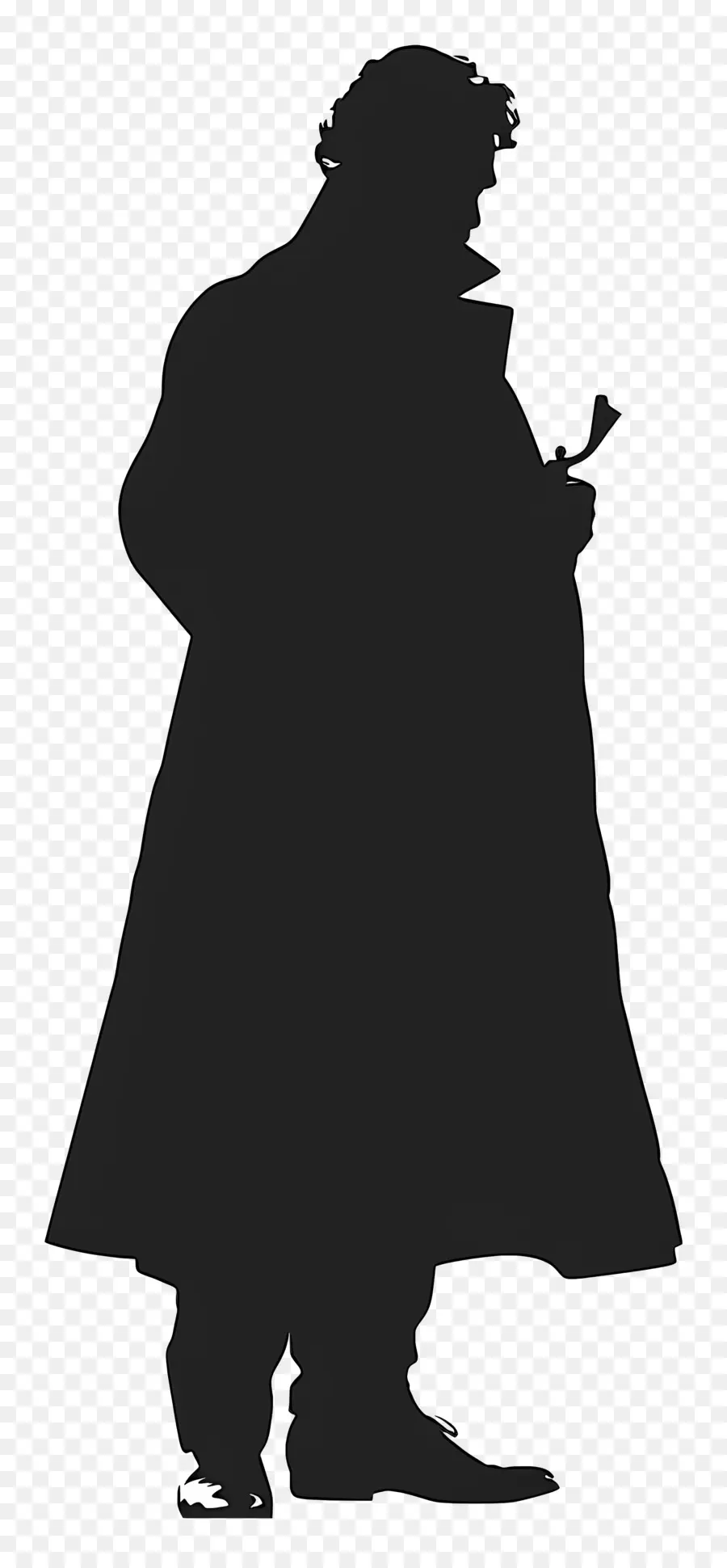 شيرلوك هولمز صورة ظلية，رجل في معطف أسود طويل PNG