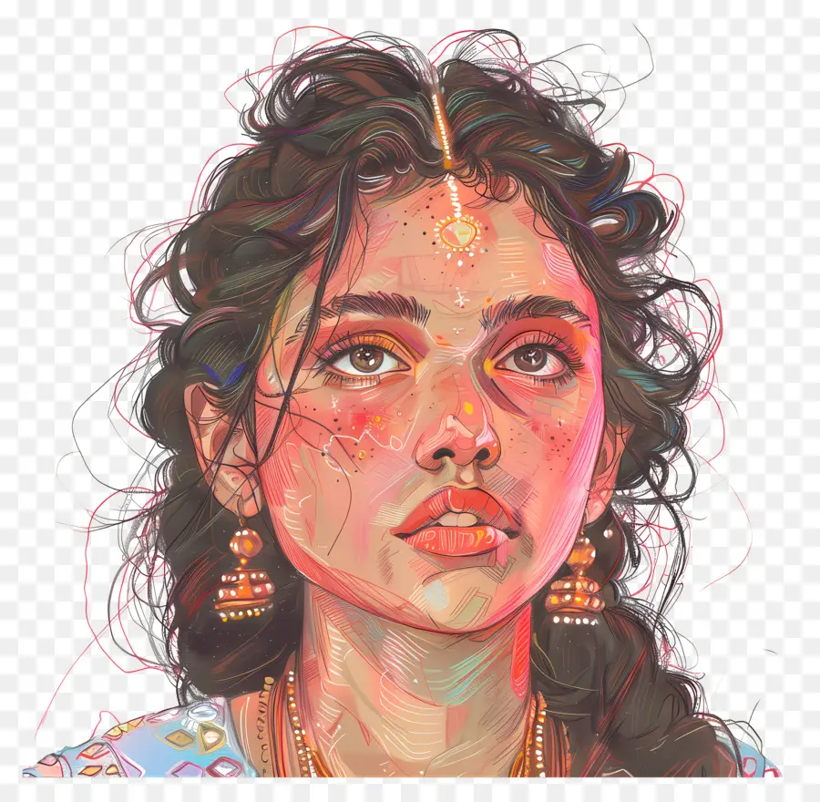 امرأة هندية，الرسم الهندي PNG