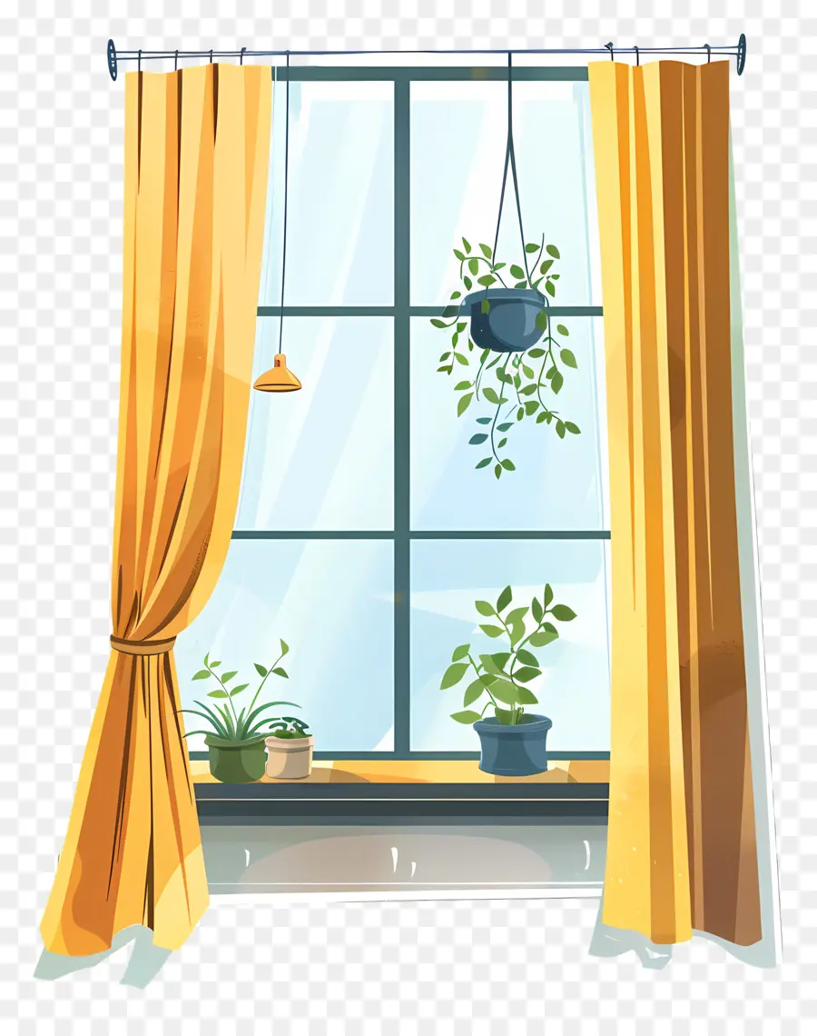 نافذة مع الستائر，نباتات النوافذ PNG