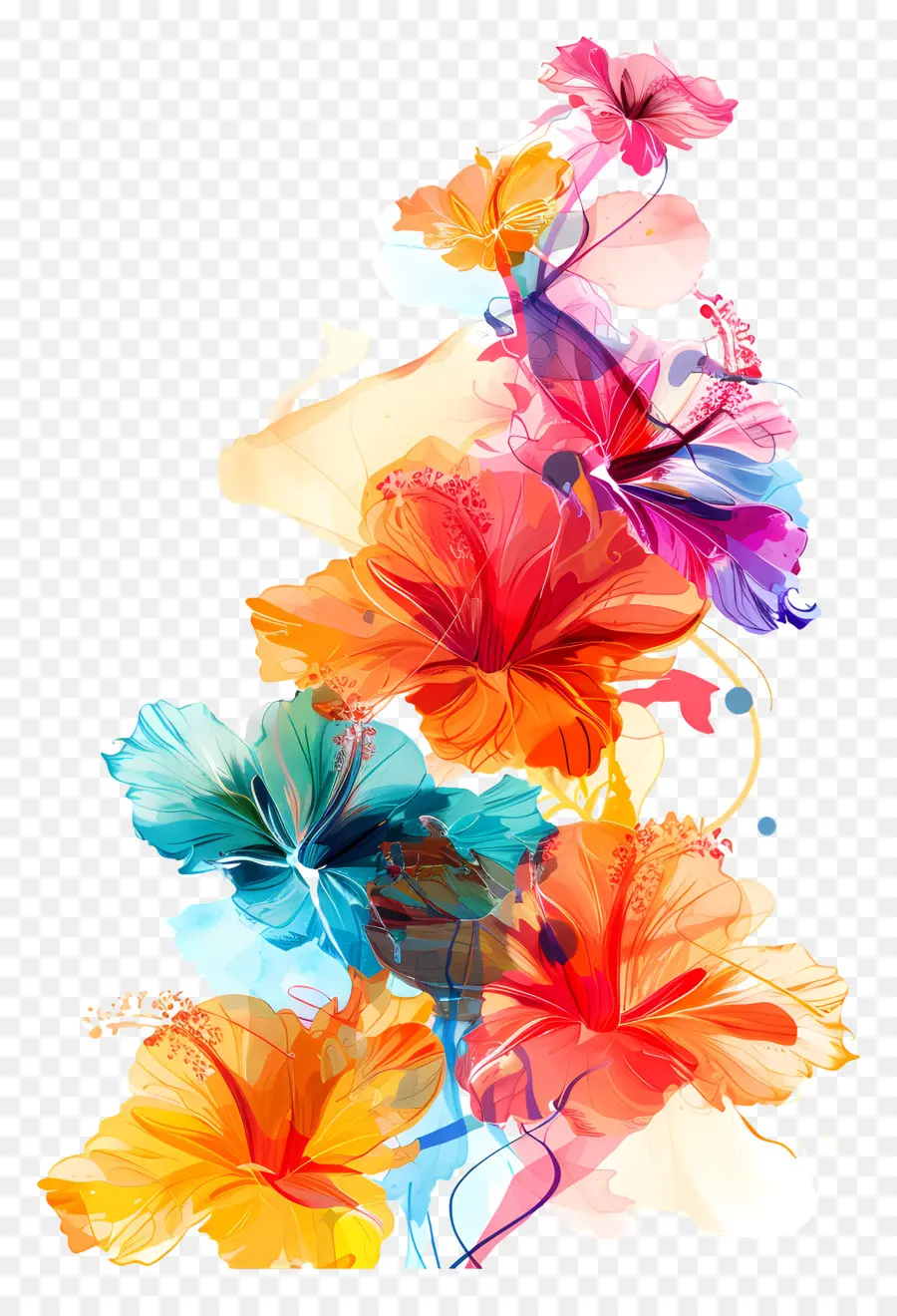 سلاسل الزهور，الزهور بالألوان المائية PNG