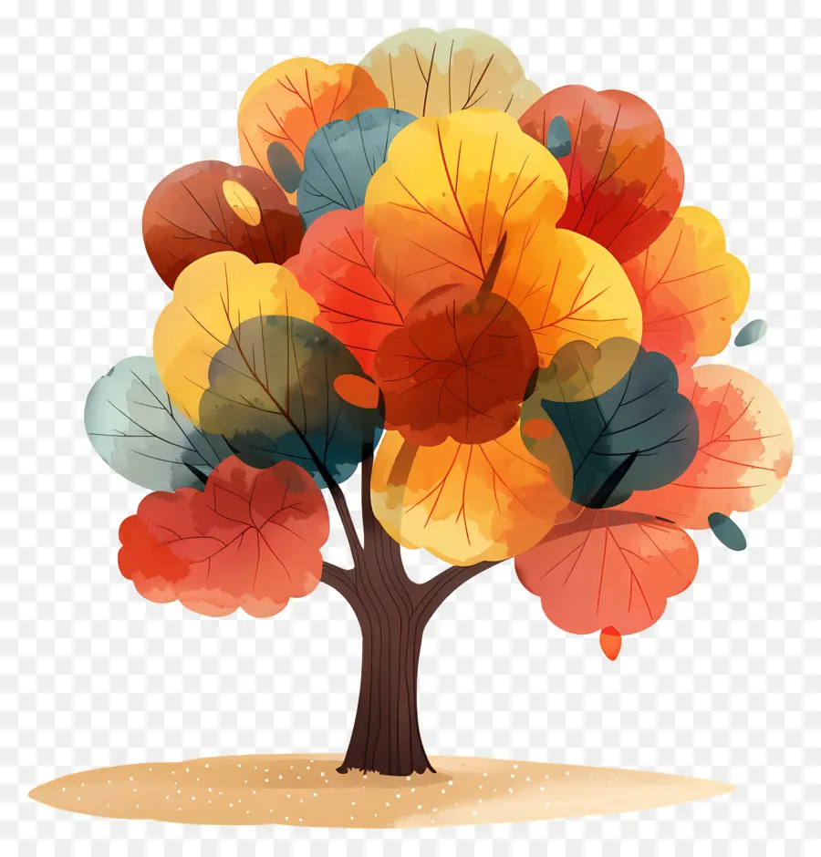 الكرتون شجرة，أوراق الشجر الملونة PNG