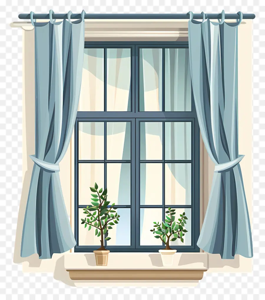 نافذة مع الستائر，الستائر الزرقاء PNG