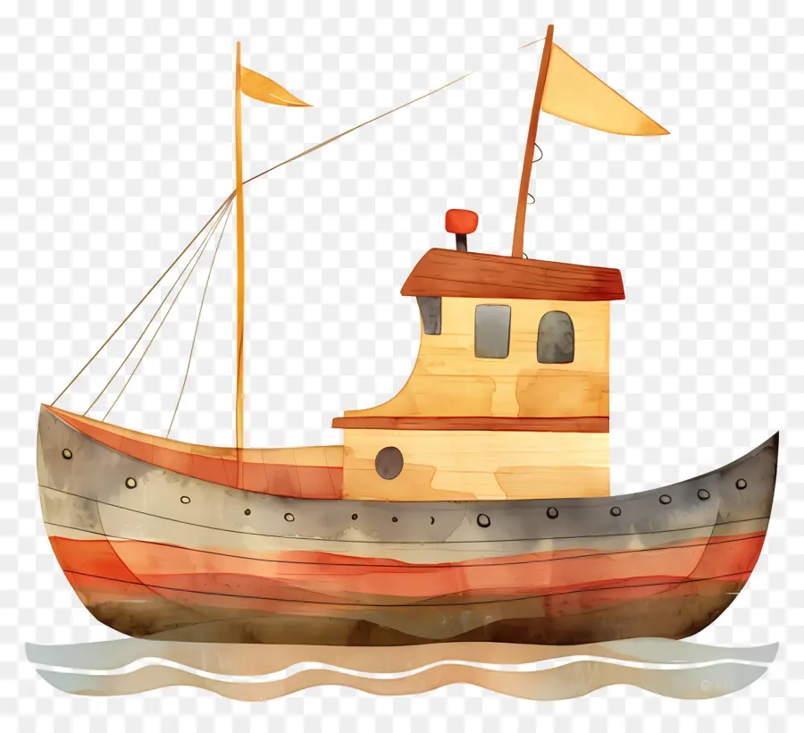 القارب，الرسم بالألوان المائية PNG