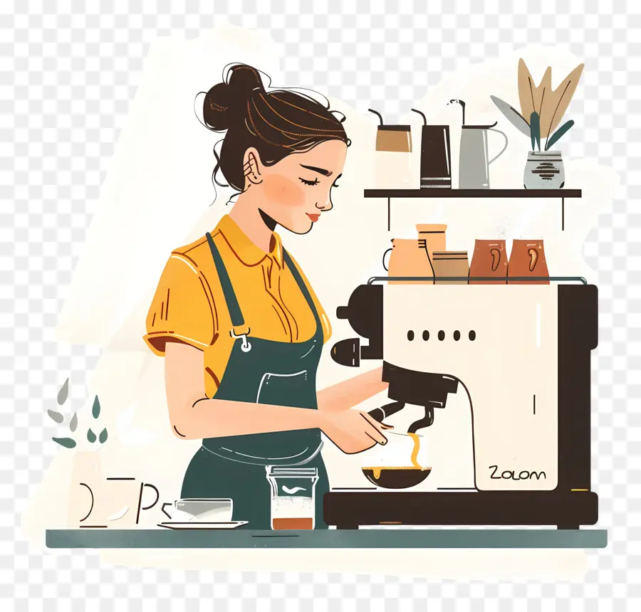 باريستا فتاة تصنع القهوة，آلة صنع القهوة PNG