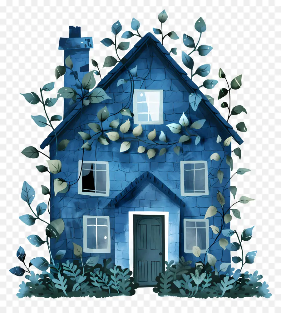 البيت الأزرق，منزل مغطى اللبلاب PNG