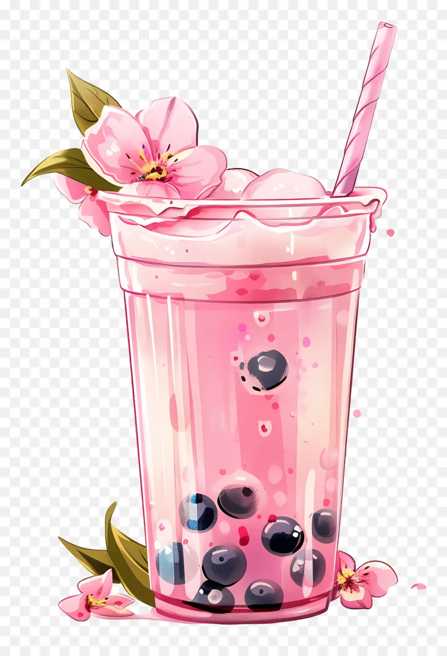 شاي بوبا الوردي，مشروب وردي PNG