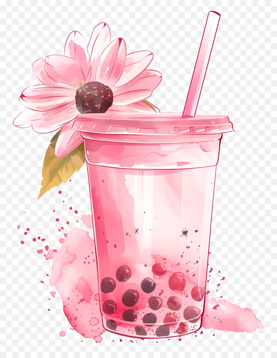 شاي بوبا الوردي，مشروب وردي PNG