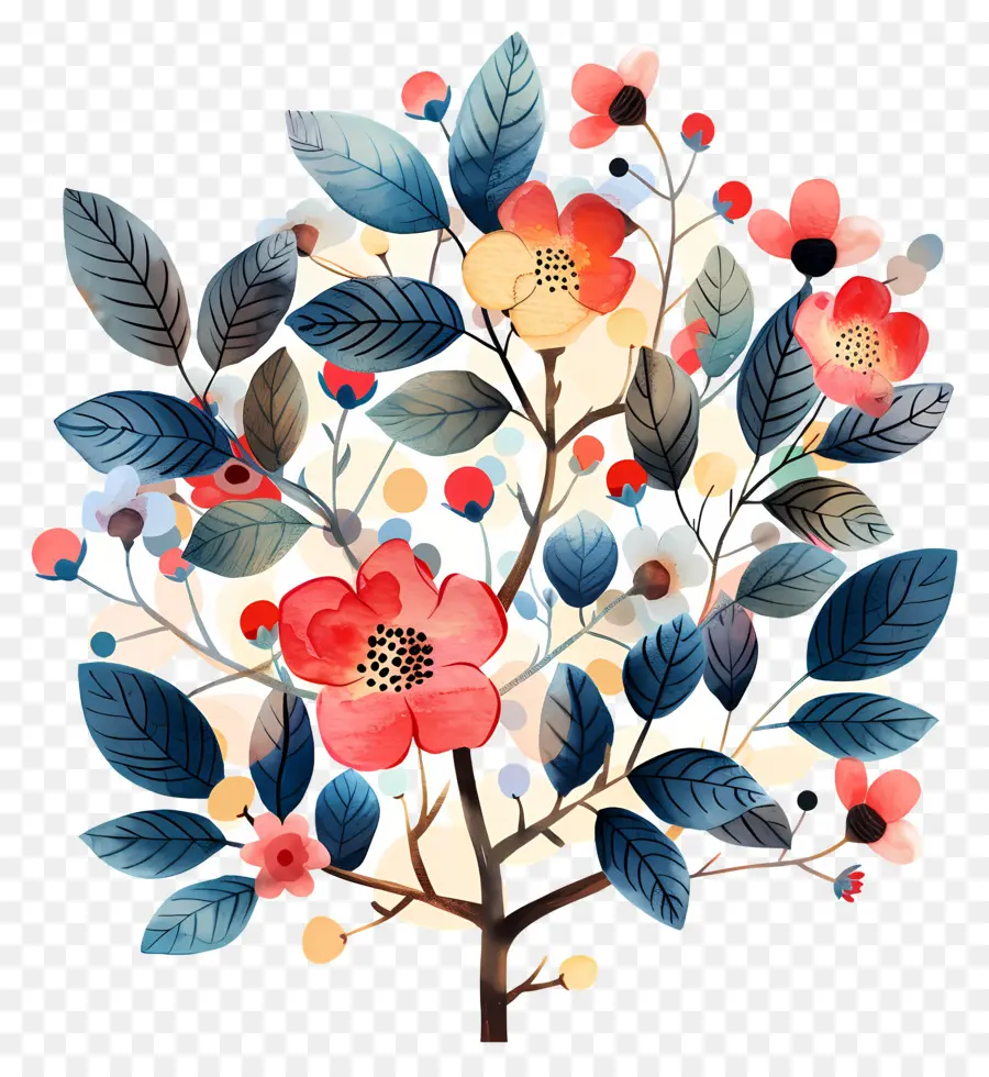 شجيرة زهرة，لوحة الأشجار الملونة PNG