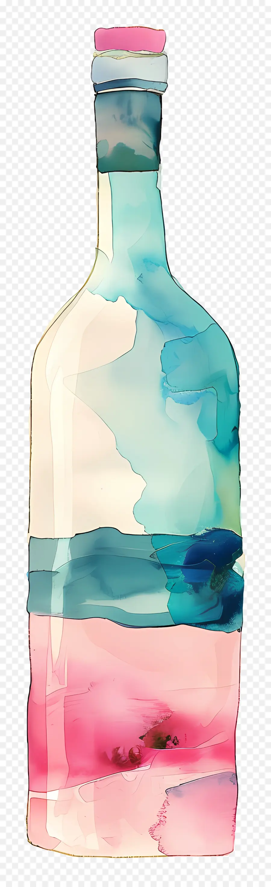 زجاجة النبيذ，ألوان مائية PNG