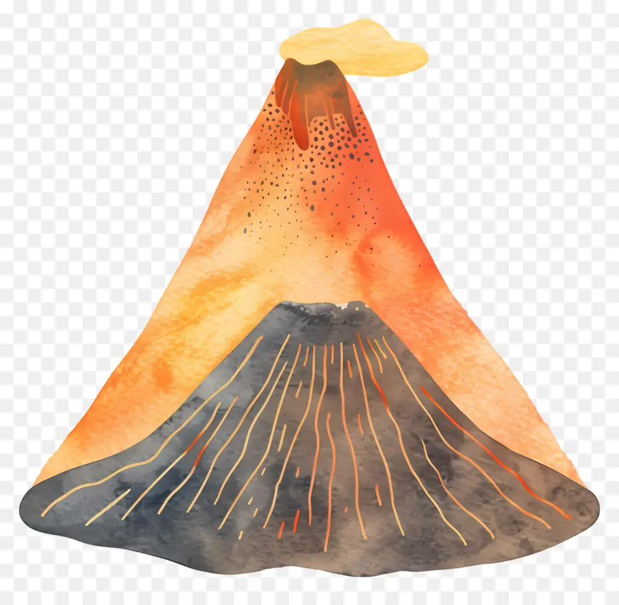 بركان，ألوان مائية PNG