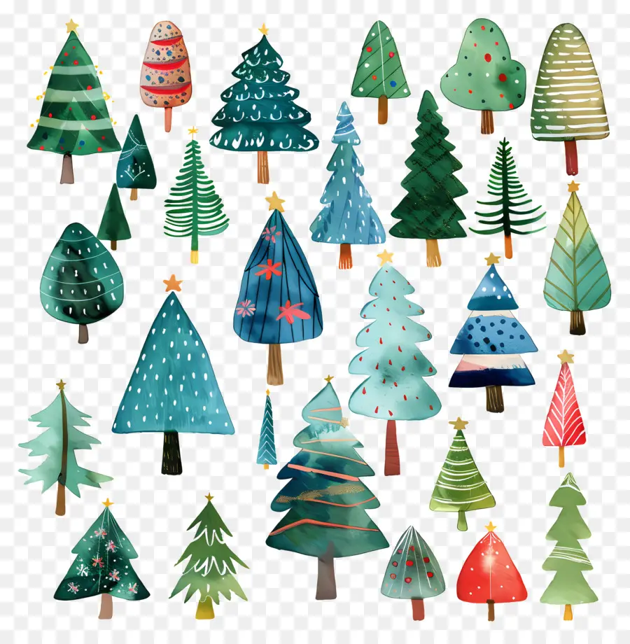 شجرة عيد الميلاد，ألوان مائية أشجار عيد الميلاد PNG