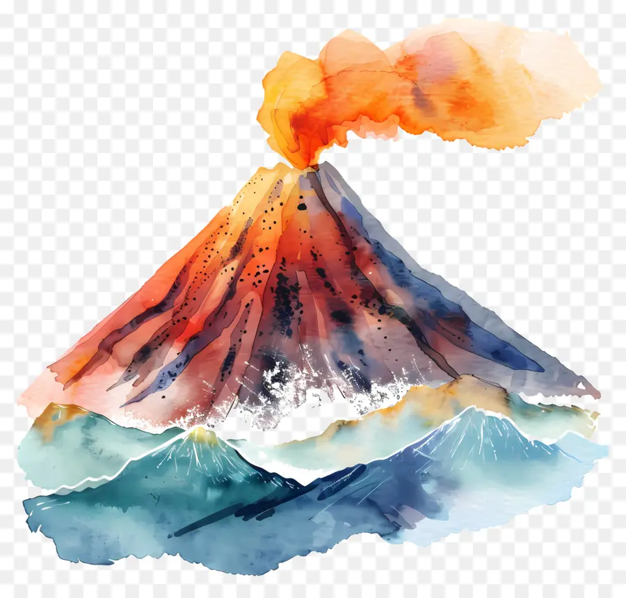 بركان，الرسم بالألوان المائية PNG