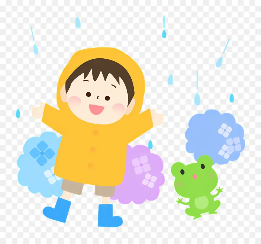 يوم ممطر，فتى في معطف المطر PNG