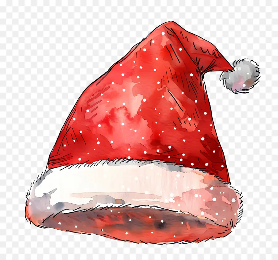 سانتا قبعة，الرسم بالألوان المائية PNG