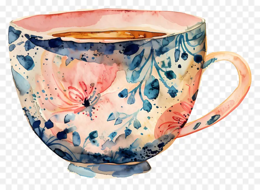 كأس الشاي，الرسم بالألوان المائية PNG