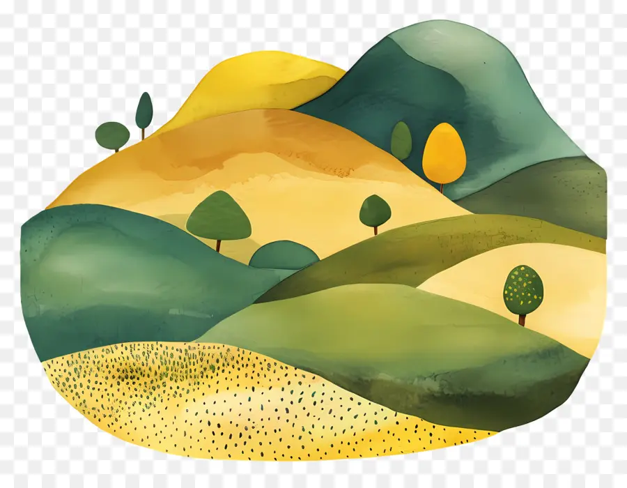 التلال，الرسم بالألوان المائية PNG