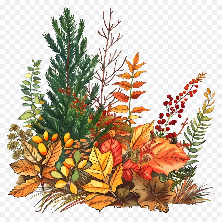 أوراق الشجر الخريف，الرسم بالألوان المائية PNG