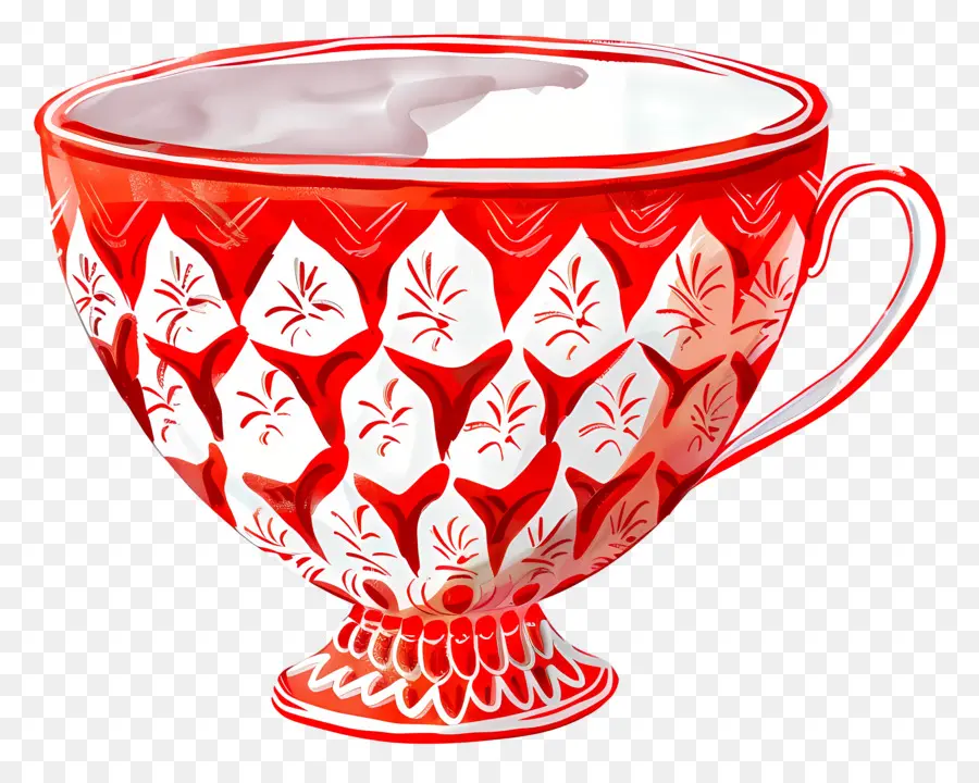 كأس أحمر منقوش，فنجان قهوة أحمر PNG