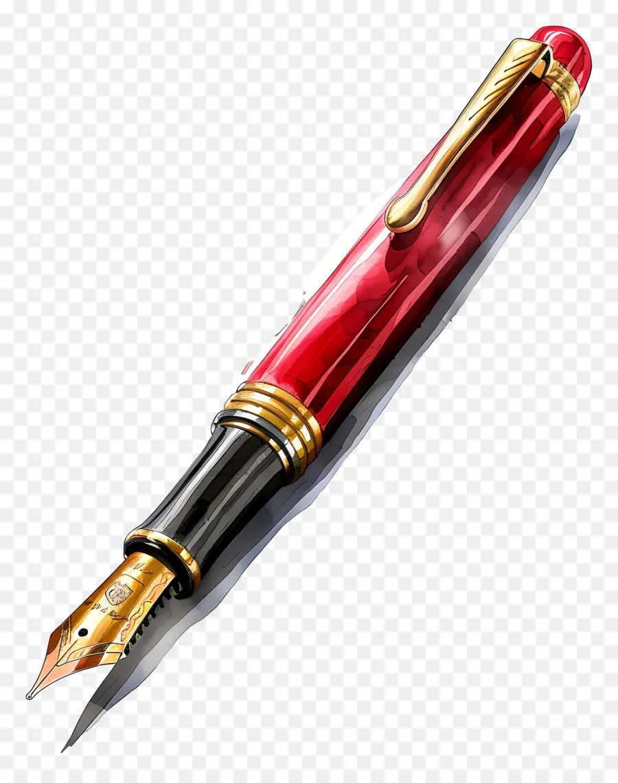 نافورة القلم，حمراء وذهبية PNG