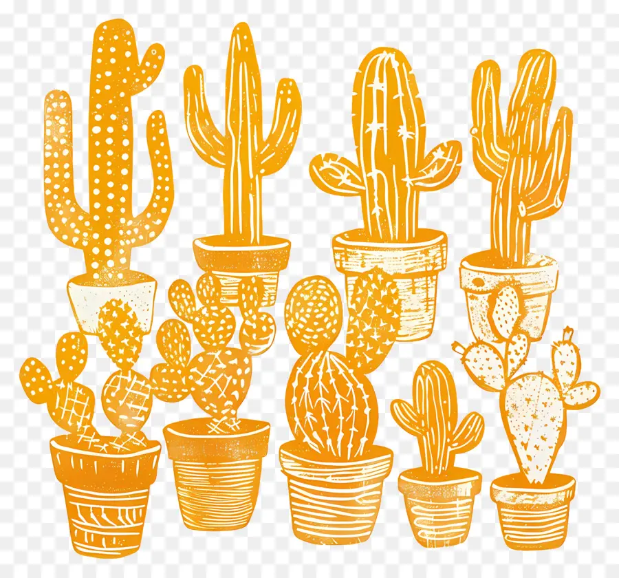 Linocut Cacti，الصبار PNG