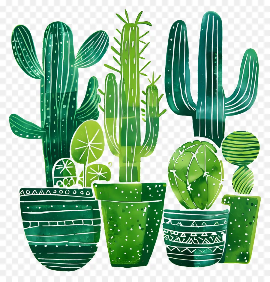 Linocut Cacti，الصبار PNG