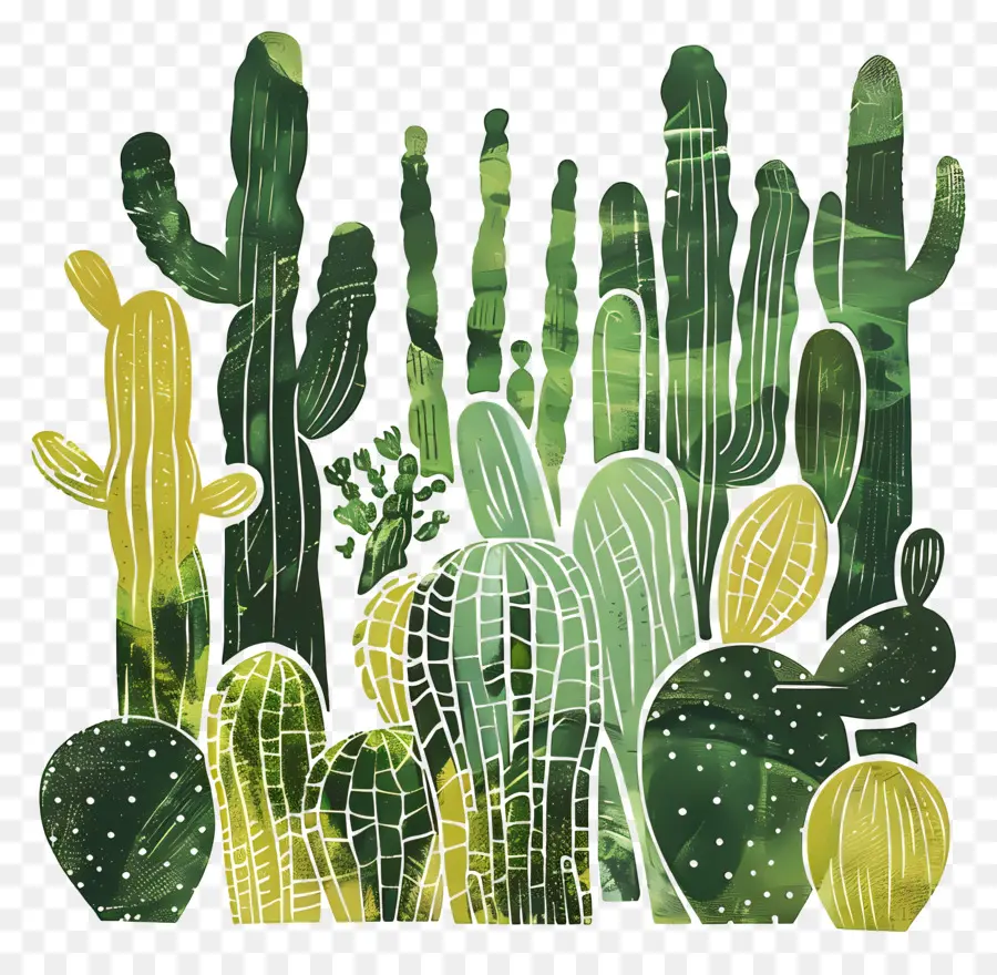 Linocut Cacti，الصبار PNG