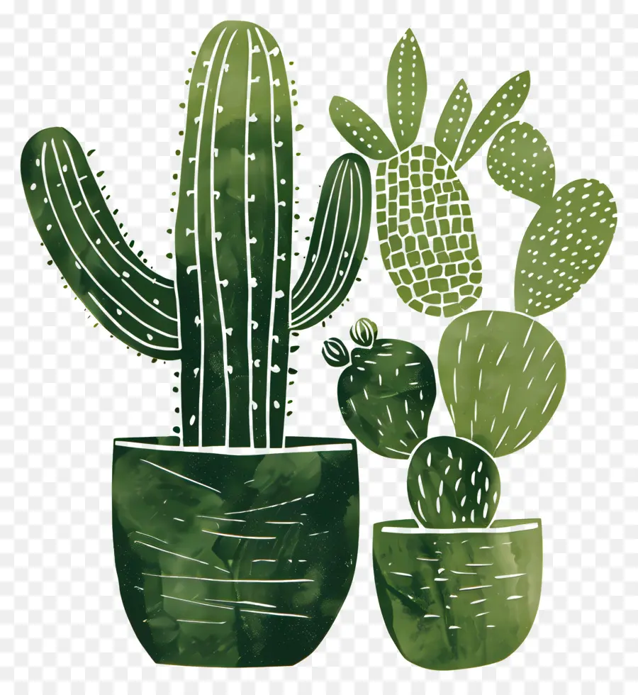 Linocut Cacti，الصبار PNG