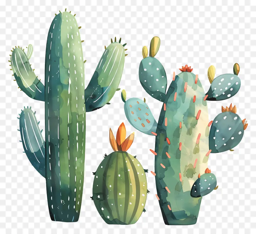 Linocut Cacti，الصبار PNG